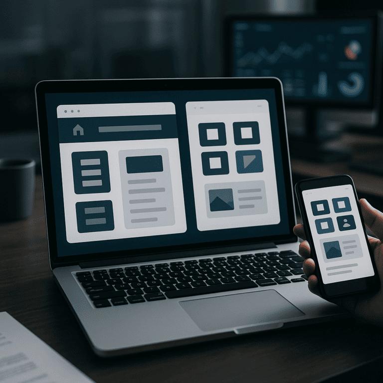 Ilustración de desarrollo de aplicaciones web y móviles