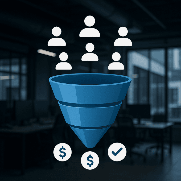 Ilustración de un embudo de ventas automatizado