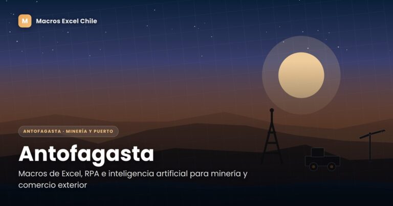 Ilustración de automatización con macros, RPA e inteligencia artificial para empresas mineras y de comercio exterior en Antofagasta