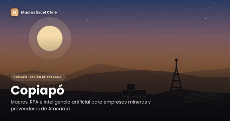 Ilustración de automatización con macros, RPA e inteligencia artificial para empresas mineras y proveedores de la Región de Atacama, Copiapó