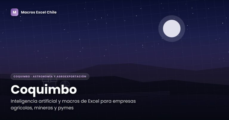 Ilustración de automatización con inteligencia artificial y macros de Excel para empresas agrícolas, mineras y pymes de la Región de Coquimbo